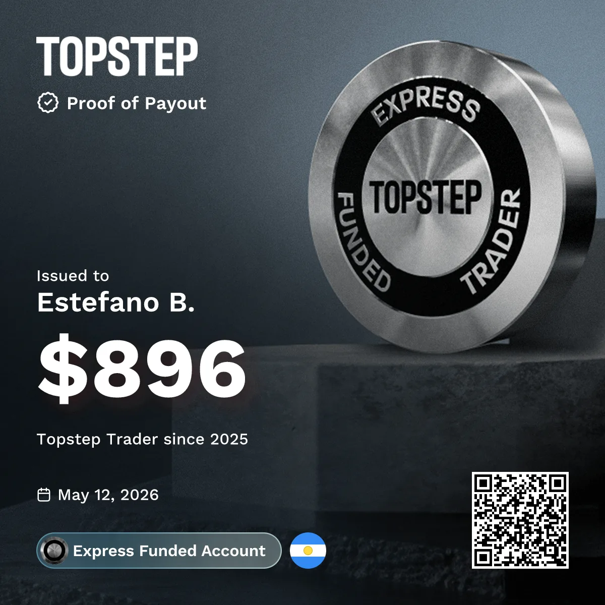 Comprobante de retiro de un alumno en Topstep